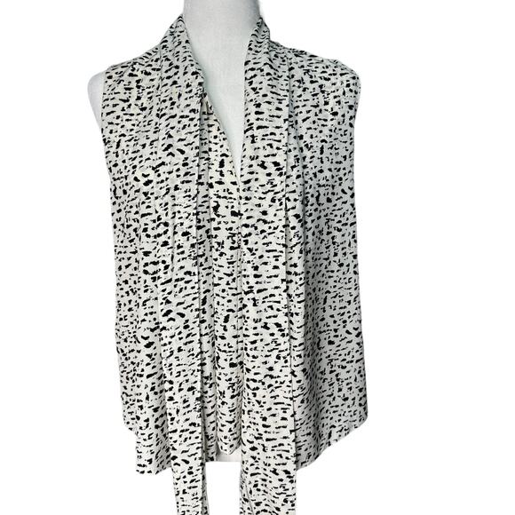 ROBERT RODRIGUEZ Womens 2 White Black Silk Brushstroke Layered Tie Neck Blouse - Picture 8 of 13